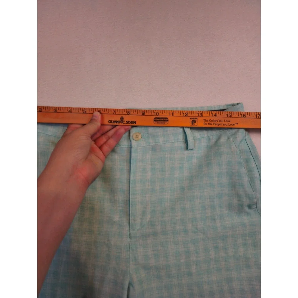 PGA Tour Mens Mint Green Plaid Golf Shorts Size 32‎ Performance Flat Front 9in